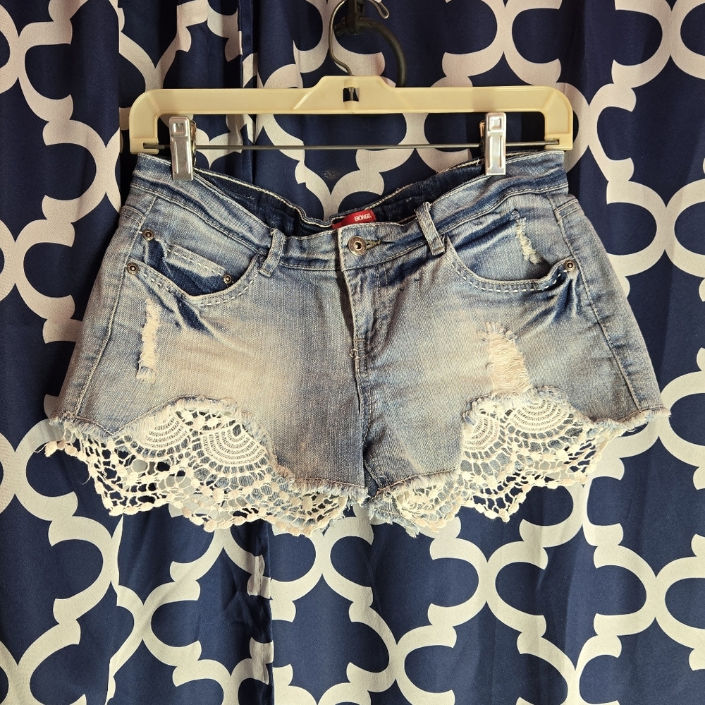 Vintage BONGO Blue Jean Shorts with Lace Trim Size 9 Juniors